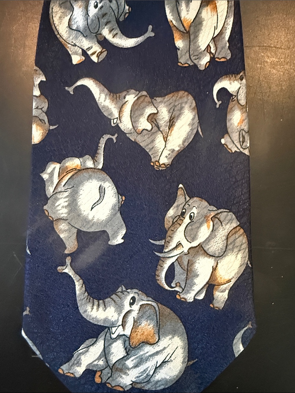 SellersMerch Navy Elephant Print Pearl Tie Necklace with Gold Flower Accent - Picture 3 of 3